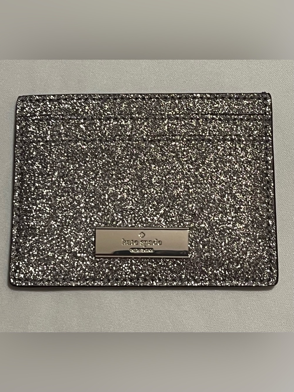 Kate Spade Silver Glitter Card Holder Wallet NWOT w/ Dust Bag